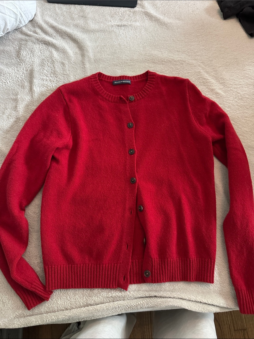 Ann Taylor Red Button-Front Crewneck Cardigan